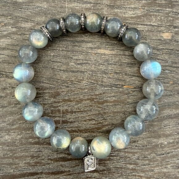 Sheryl Lowe Jewelry - Sheryl Lowe 8mm Round Labradorite and Diamond Rondelle Bracelet w/pouch